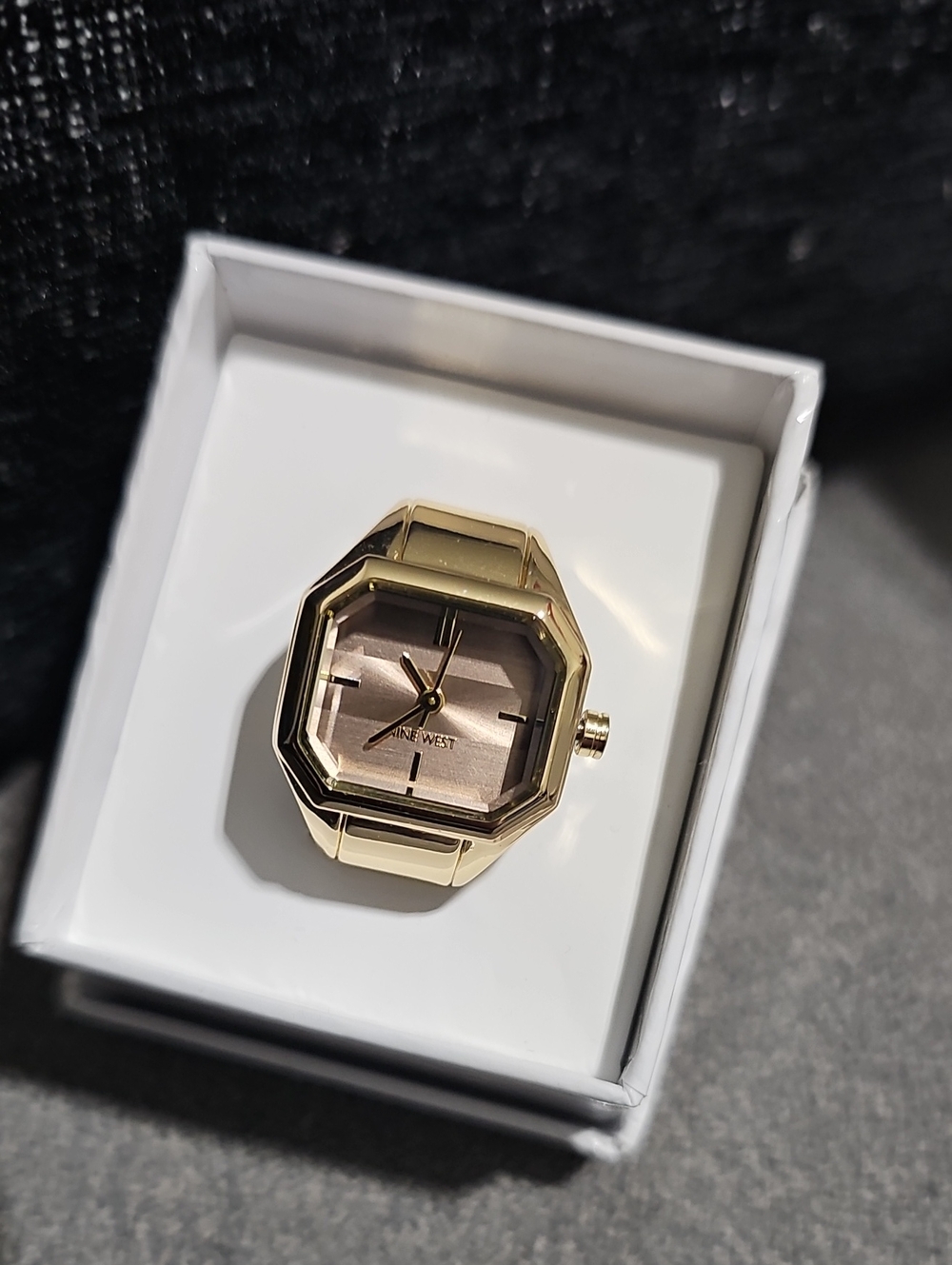 NWT Nine West Ring Watch Octagonal Gold Tone Stretch - Picture 2 of 7